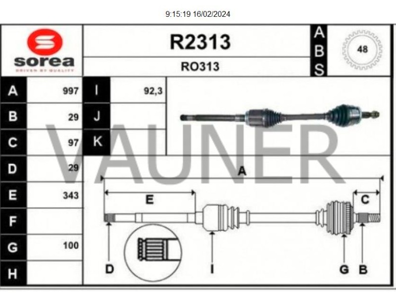 Recambio de transmision delantera derecha para land rover range rover sport 3.0 td v6 cat referencia OEM IAM LR025872 R2313 TDB5