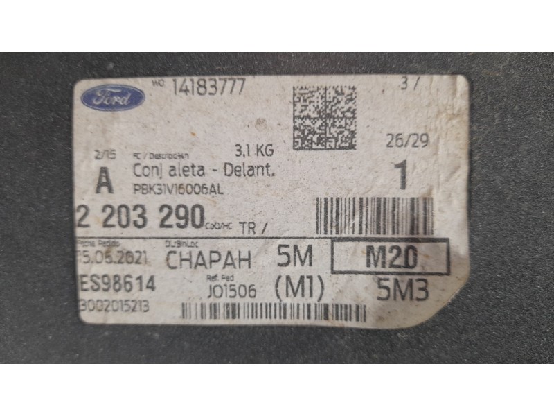 Recambio de aleta delantera izquierda para ford transit furgón (tts) 2.0 tdci cat referencia OEM IAM PBK31V16006AL 109106212 FD9