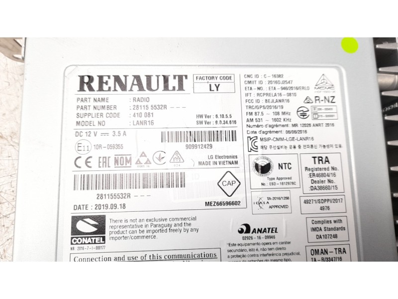 Recambio de pantalla multifuncion para renault megane iv grandtour business referencia OEM IAM 280909742R  