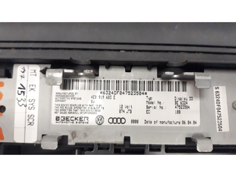 Recambio de pantalla multifuncion para audi a8 (4e2) 3.0 v6 24v tdi referencia OEM IAM 4E0919603E  