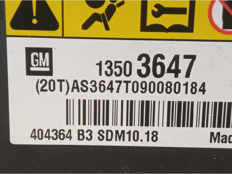 Recambio de centralita airbag para opel insignia berlina cosmo referencia OEM IAM 13503647 AS3647T090080184 404364B3SDM1018