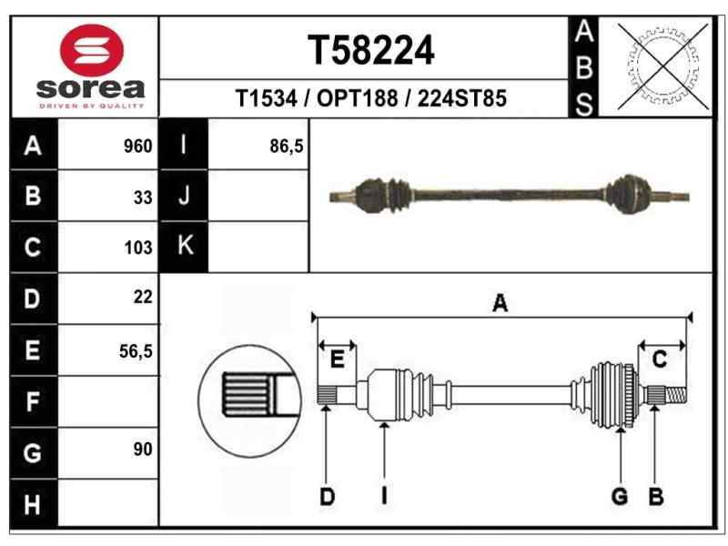 Recambio de transmision delantera derecha para opel astra g berlina club referencia OEM IAM 374328 O1275 