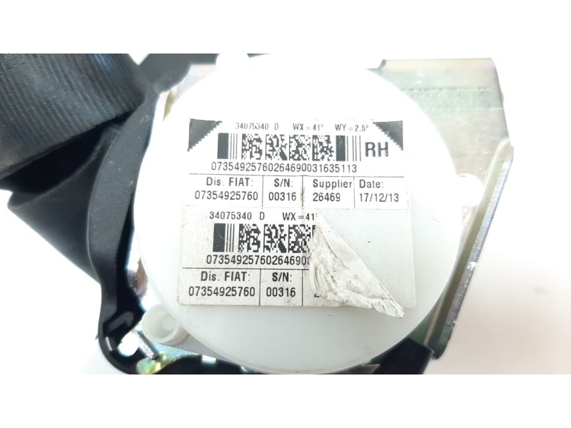 Recambio de cinturon seguridad trasero derecho para fiat nuova 500 (150) 1.2 cat referencia OEM IAM 7354925760  