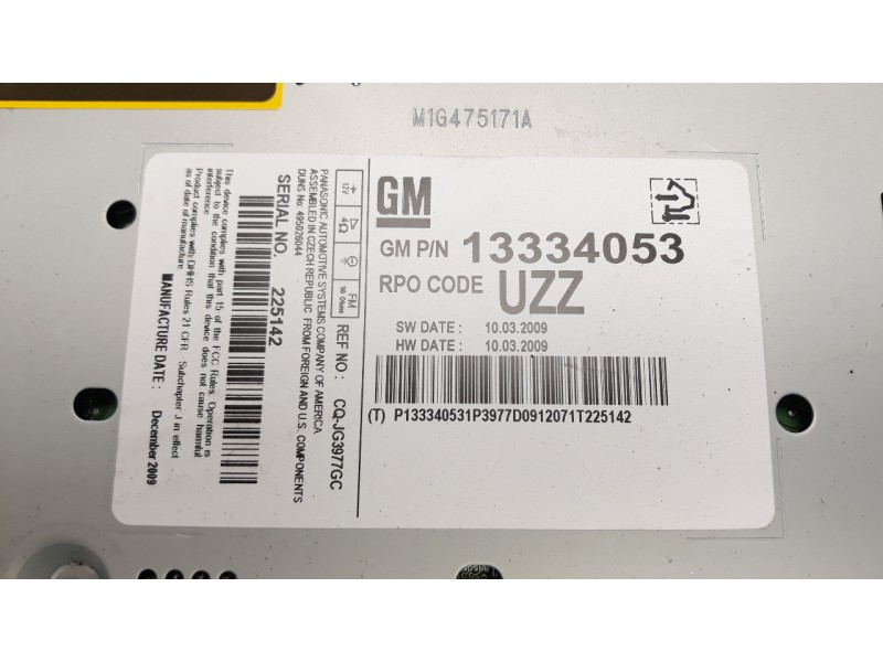Recambio de sistema audio / radio cd para opel astra j lim. enjoy referencia OEM IAM 13334053  