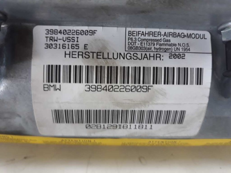 Recambio de airbag delantero derecho para bmw x5 (e53) 3.0d referencia OEM IAM 39840226009F 02B129IB11811 