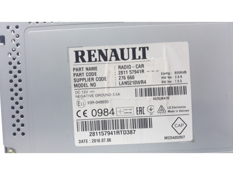 Recambio de sistema audio / radio cd para renault clio iv 0.9 referencia OEM IAM 281157941R  