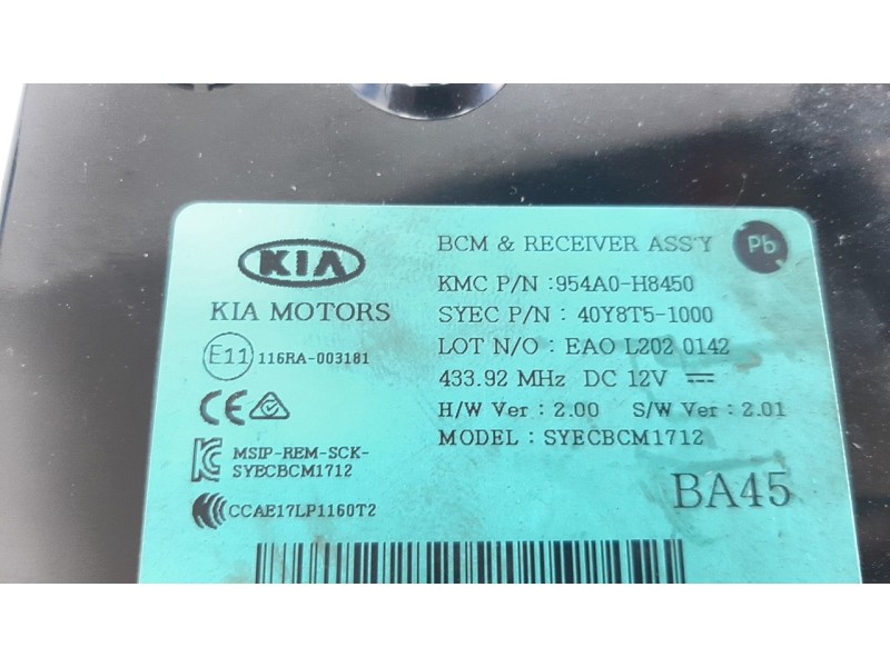 Recambio de modulo electronico para kia stonic (ybcuv) 1.0 tgdi cat referencia OEM IAM 954A0H8450 40Y8T51000 