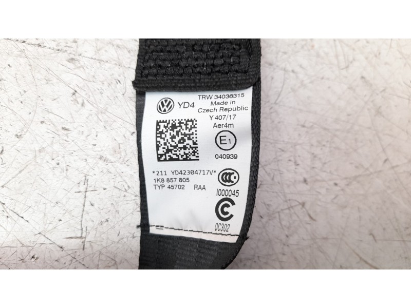 Recambio de cinturon seguridad trasero izquierdo para volkswagen scirocco (138) 2.0 tsi referencia OEM IAM 1K8857805  