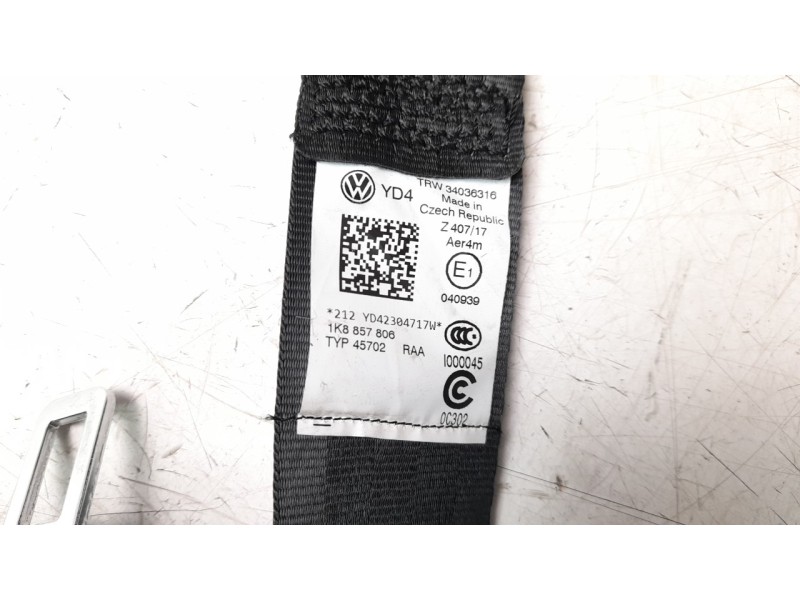 Recambio de cinturon seguridad trasero derecho para volkswagen scirocco (138) 2.0 tsi referencia OEM IAM 1K8857806  