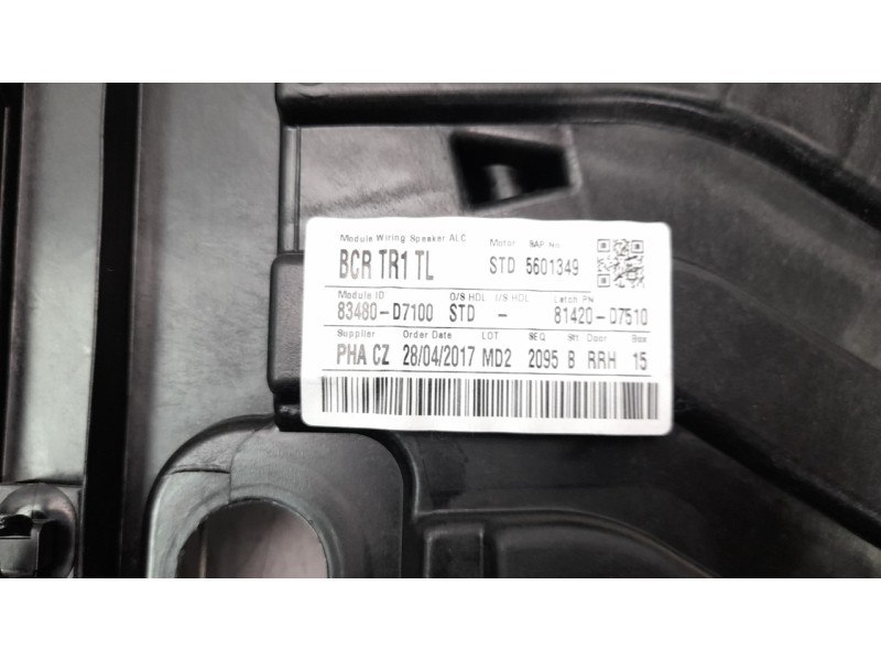 Recambio de elevalunas trasero derecho para hyundai tucson 1.7 crdi cat referencia OEM IAM 81420D7510  
