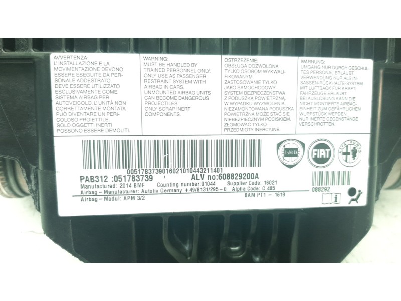 Recambio de airbag delantero derecho para fiat 500 referencia OEM IAM 051783739  