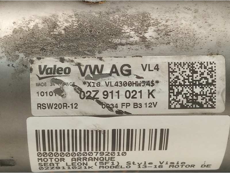Recambio de motor arranque para seat leon (5f1) style visio referencia OEM IAM 02Z911021K  