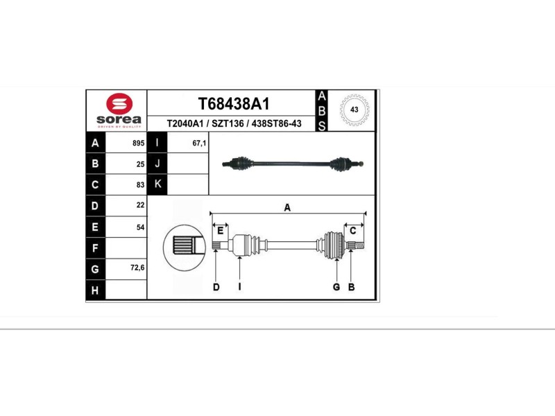 Recambio de transmision delantera derecha para suzuki swift berlina (mz) 1.3 16v cat referencia OEM IAM 4410162J00 T68438A1 S314