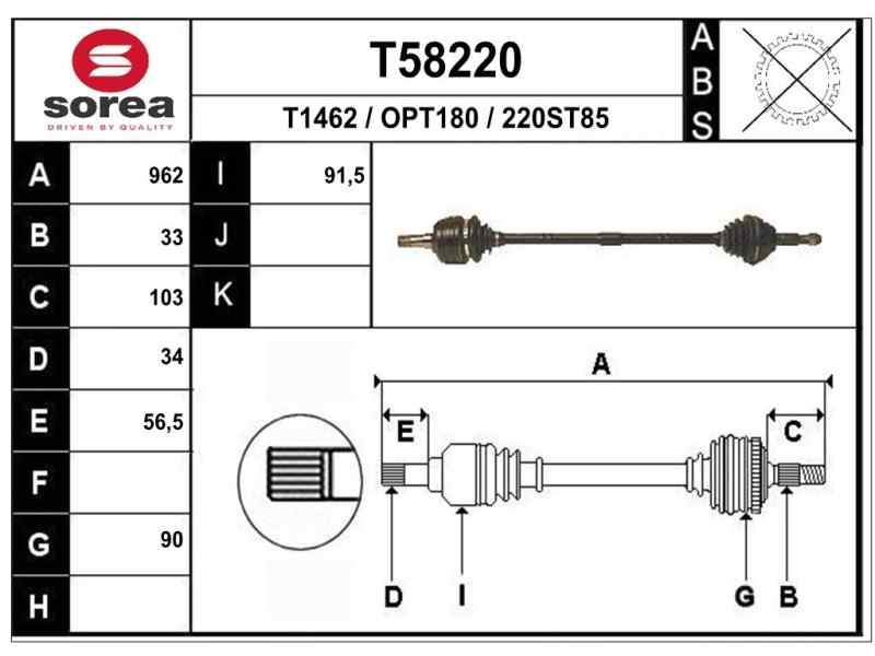 Recambio de transmision delantera derecha para opel astra g berlina 2.0 16v cat (x 20 xev / l34) referencia OEM IAM 374324 O1279