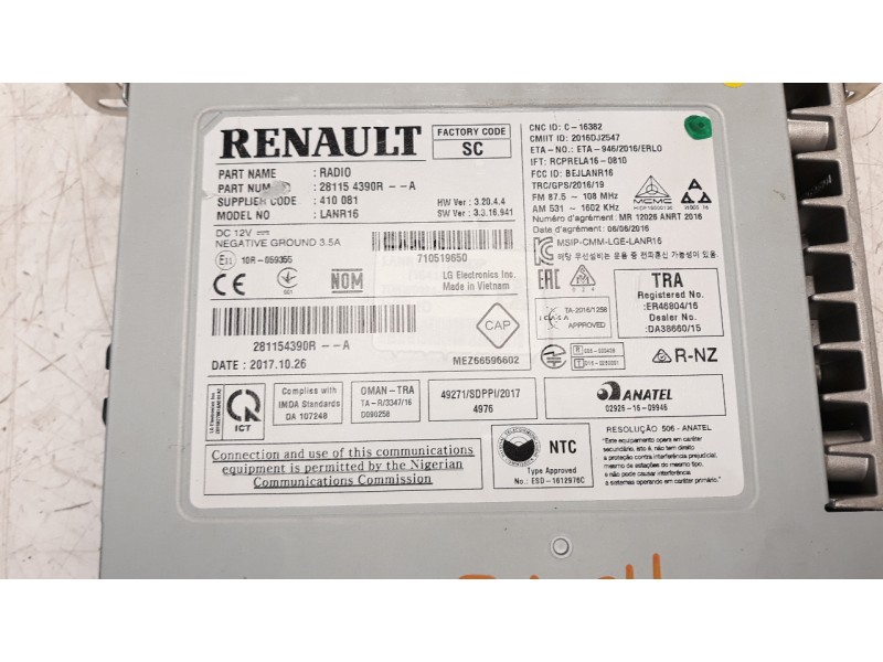 Recambio de sistema navegacion gps para renault kadjar 1.6 tce energy referencia OEM IAM 280342118R  