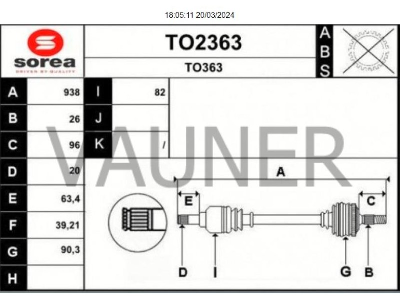 Recambio de transmision delantera derecha para toyota auris 1.4 turbodiesel cat referencia OEM IAM 434100F090 TO2363 