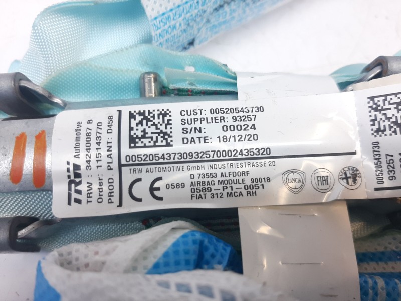 Recambio de airbag cortina delantero derecho para fiat nuova 500 (150) club referencia OEM IAM 52054373  