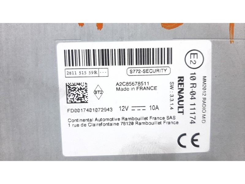Recambio de sistema audio / radio cd para renault captur zen referencia OEM IAM 281151559R  