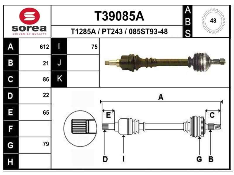 Recambio de transmision delantera derecha para peugeot 206 berlina 1.1 referencia OEM IAM 32723C P1162 