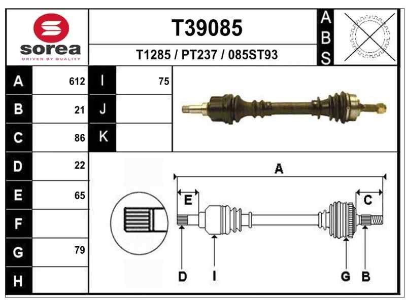 Recambio de transmision delantera izquierda para peugeot 206 berlina 1.1 referencia OEM IAM 32726E P1160 