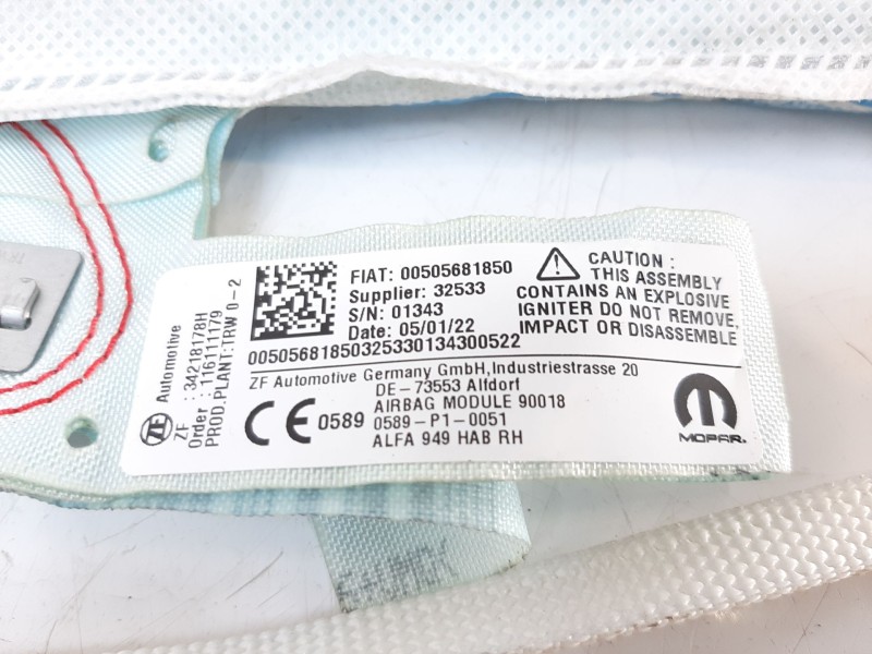 Recambio de airbag cortina delantero derecho para alfa romeo stelvio (630) 2.2 jtdm cat referencia OEM IAM 0000050568185  