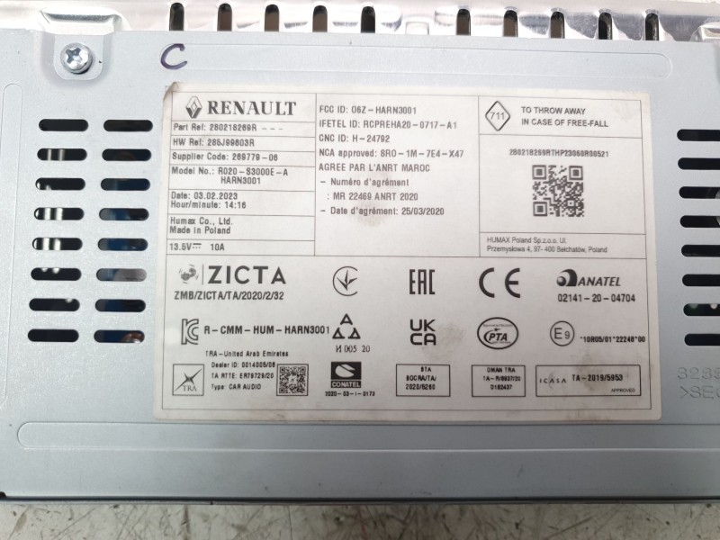 Recambio de sistema audio / radio cd para dacia sandero iii expression referencia OEM IAM 280218269R  