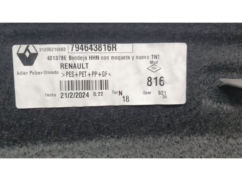 Recambio de bandeja trasera para renault austral techno referencia OEM IAM 794643816R  