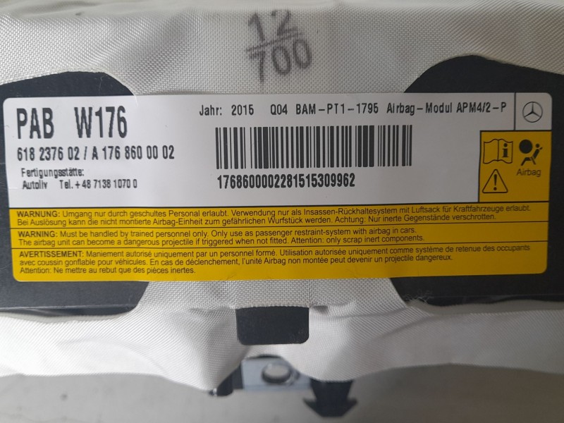 Recambio de airbag delantero derecho para mercedes-benz clase gla (w156) gla 200 cdi (156.908) referencia OEM IAM A1768600002  