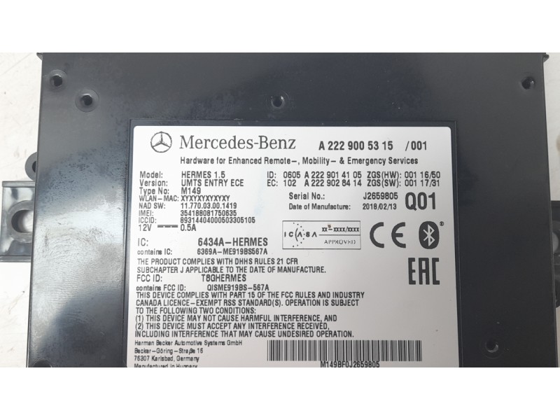 Recambio de modulo electronico para mercedes-benz clase cla (w117) cla 200 cdi (117.308) referencia OEM IAM A2229005315  