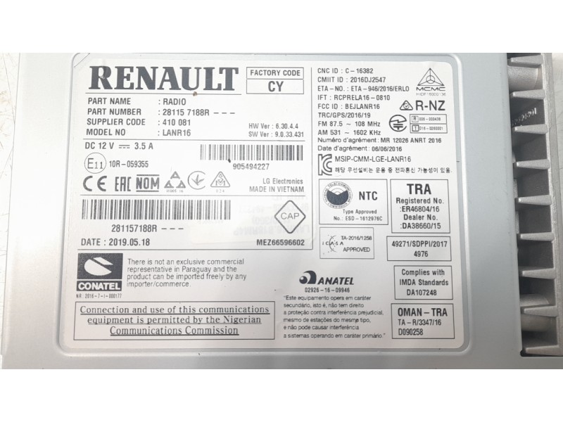 Recambio de pantalla multifuncion para renault megane iv hatchback (b9a/m/n_) 1.3 tce 140 (b9nb) referencia OEM IAM 280906943R  