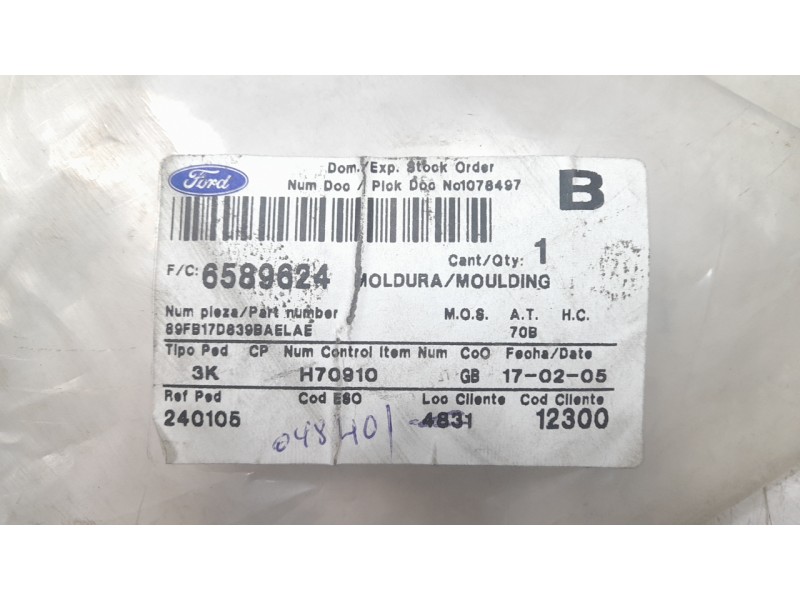 Recambio de moldura paragolpe trasera para ford fiesta iii (gfj) 1.8 d referencia OEM IAM 6589624  