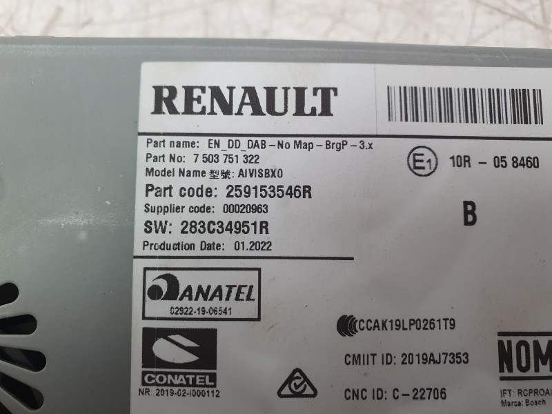 Recambio de sistema audio / radio cd para renault clio v intens referencia OEM IAM 259153546R 283C34951R 