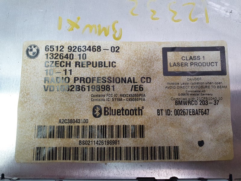 Recambio de sistema audio / radio cd para bmw x1 (e84) sdrive 18 d referencia OEM IAM 65129227498  