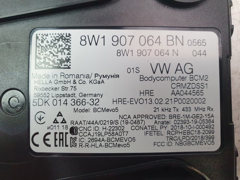 Recambio de modulo electronico para audi a4 b9 avant (8w5, 8wd) s4 tdi mild hybrid quattro referencia OEM IAM 8W1907064BN 5DK014