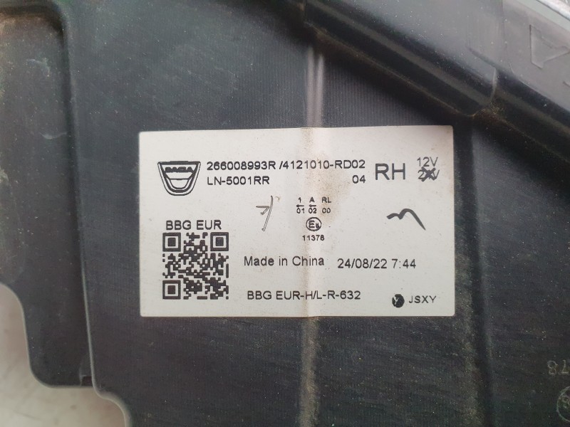 Recambio de faro derecho para dacia spring electric business referencia OEM IAM 266008993R 4121010RD02 