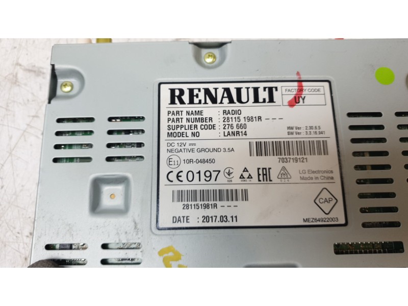 Recambio de pantalla multifuncion para renault megane iv hatchback (b9a/m/n_) 1.5 dci 110 (b9a3) referencia OEM IAM 281151981R  