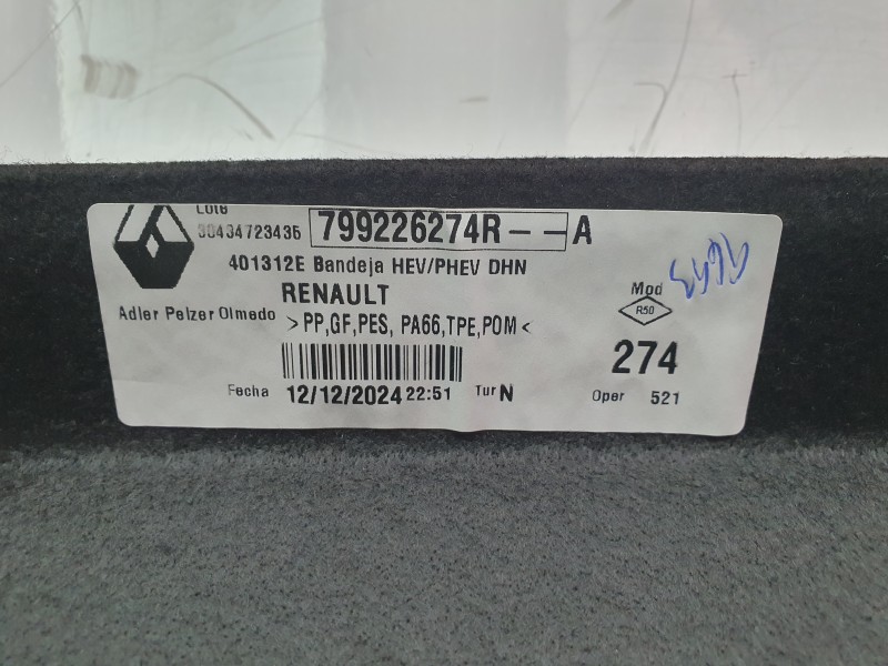 Recambio de bandeja trasera para renault rafale rafale referencia OEM IAM 799226274R  