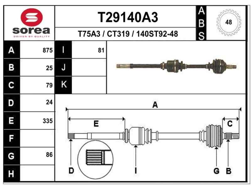 Recambio de transmision delantera derecha para peugeot partner (s2) rancho plus referencia OEM IAM 9656935280 C1625 