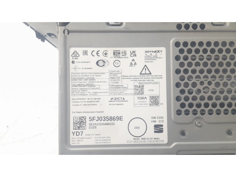 Recambio de sistema navegacion gps para seat ibiza v (kj1, kjg) 1.0 tsi referencia OEM IAM 5FJ035869B  