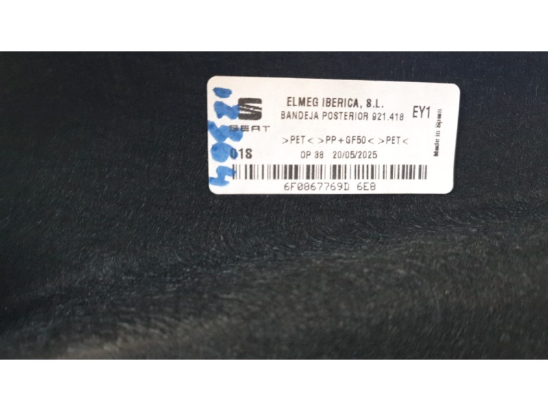 Recambio de bandeja trasera para seat ibiza v (kj1, kjg) 1.0 tsi referencia OEM IAM 6F0867769D  