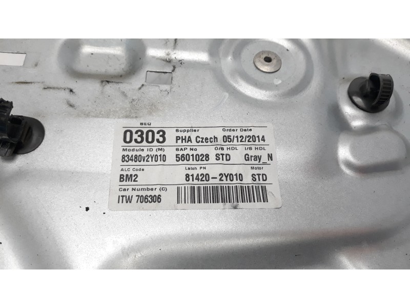 Recambio de elevalunas trasero derecho para hyundai ix35 1.7 crdi cat referencia OEM IAM 83480V2Y010 106404322 