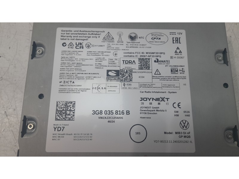 Recambio de sistema navegacion gps para volkswagen t-roc (a11, d11) 1.0 tsi referencia OEM IAM 3G8035816B  