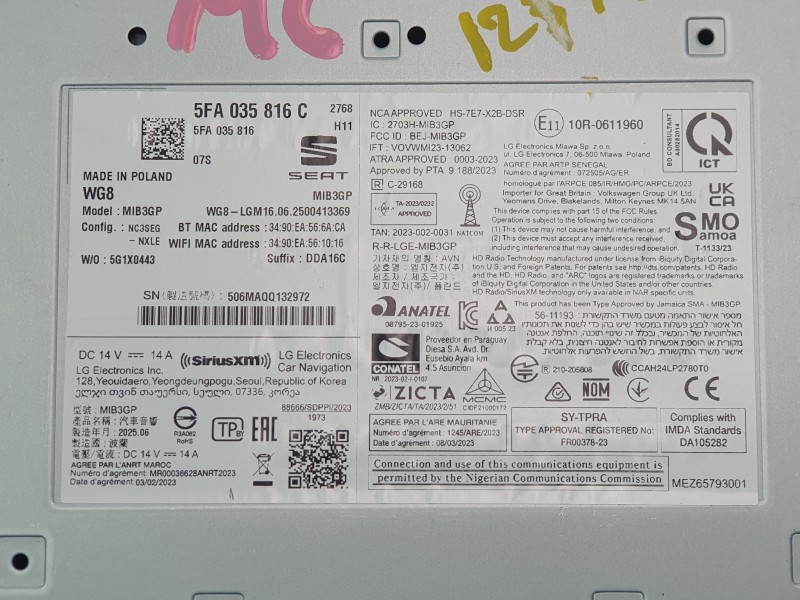 Recambio de sistema navegacion gps para cupra leon (kl1, ku1, kug) 1.5 tsi referencia OEM IAM 5FA035816C  