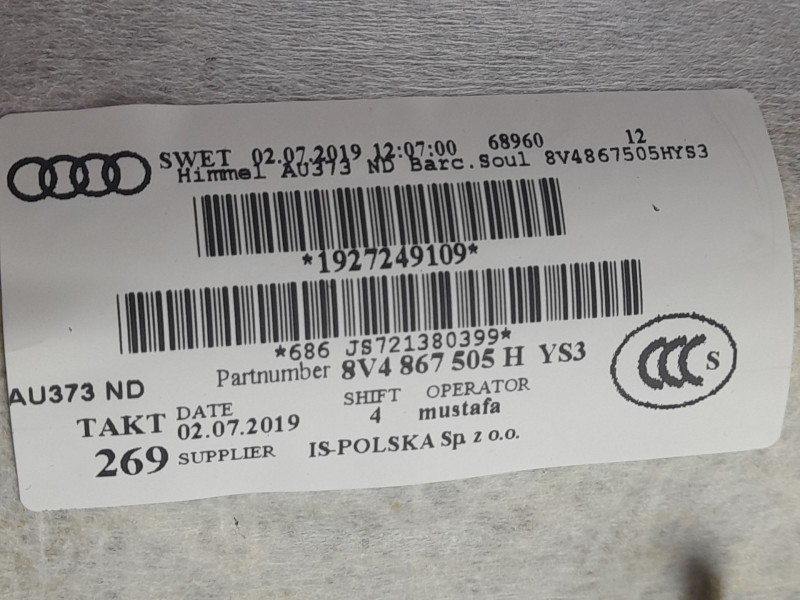 Recambio de techo interior para audi a3 (8v1, 8vk) 1.6 tdi referencia OEM IAM 8V4867505B  