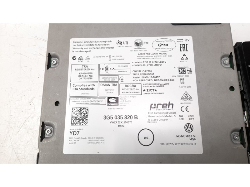 Recambio de sistema navegacion gps para volkswagen polo 1.0 tsi referencia OEM IAM 5G6919605B  