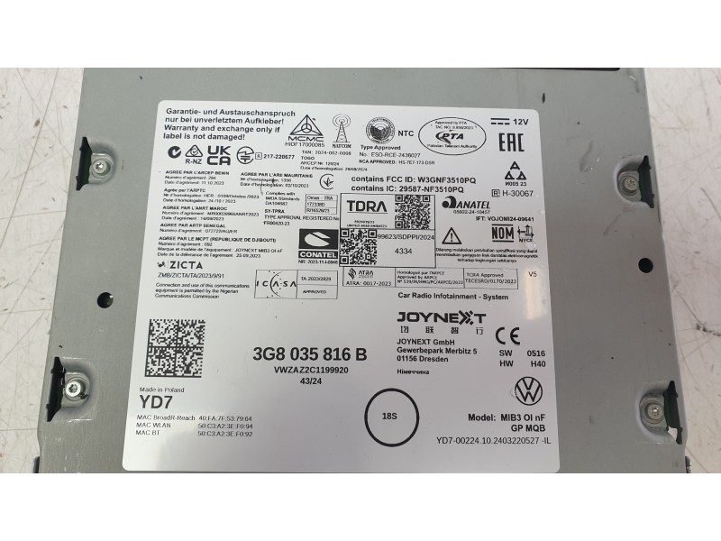 Recambio de sistema navegacion gps para volkswagen taigo taigo referencia OEM IAM 3G8035816B  