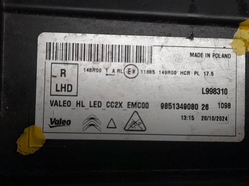 Recambio de faro derecho para citroën nuevo citroen c3 turbo 100 s&s 6v max nuevo citroen c3 turbo 100 s&s 6v max referencia OEM