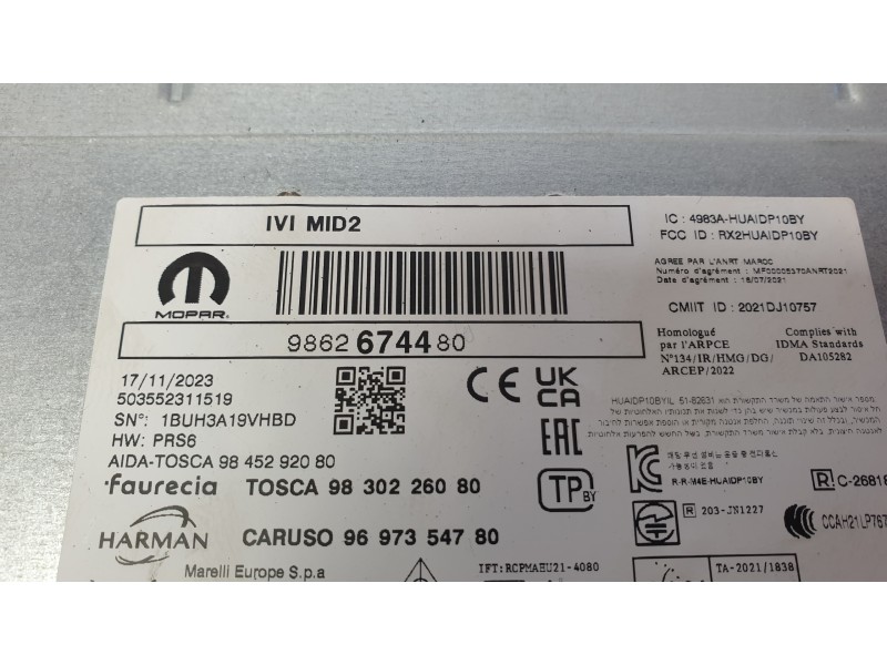 Recambio de sistema audio / radio cd para peugeot 208 ii (ub_, up_, uw_, uj_) 1.2 puretech 100 referencia OEM IAM 9862674480  