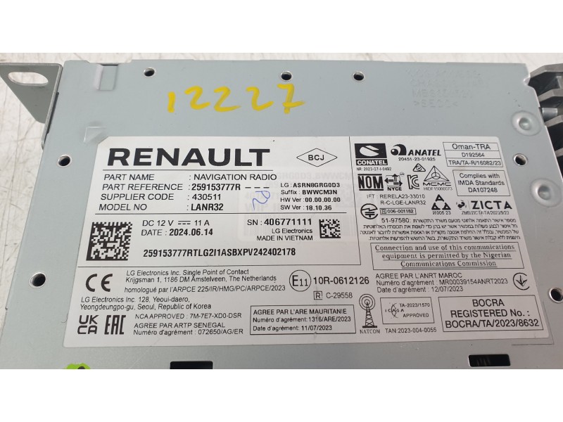 Recambio de sistema audio / radio cd para renault captur ii (hf_) tce 90 (hfm6) referencia OEM IAM 259153777R  