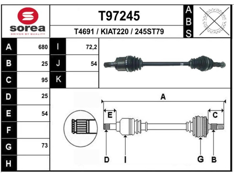Recambio de transmision delantera derecha para kia rio iv (yb, sc, fb) 1.25 referencia OEM IAM 49500H8000  K1212